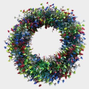 Colorful Faux Greenery Wreath 16” Round Door Decor Spring Summer Wall Hanging